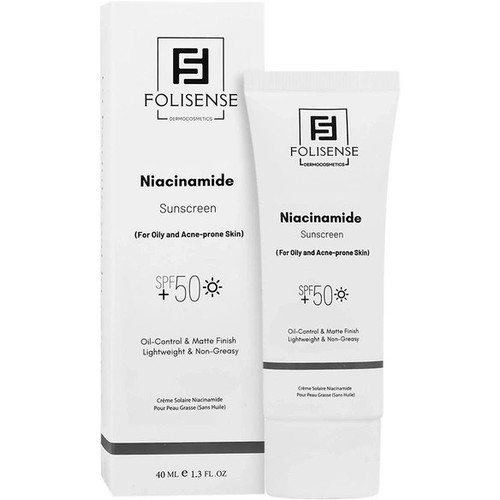 کرم ضد آفتاب SPF 50 حاوی نیاسینامید مناسب پوست چرب و مستعد آکنه فولیسنس ۵۰میلی لیتر